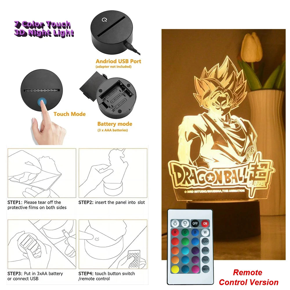 Dragon Ball Z Anime Figures Goku Vegeta Gohan Broly 3D Lamp PVC Action Figures Toys for Children Trunks Buu Super Saiyan Gifts