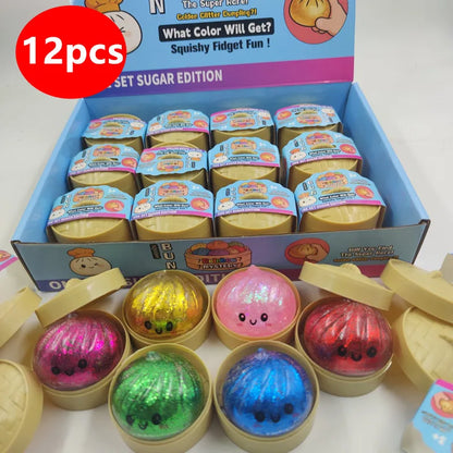 1-12Pcs Glitter Dumpling Glitter Dumpling Squishy with Box Dumplings Sensory Squeeze Toy for Stress Relief Birthday Gift