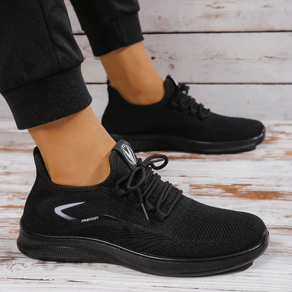 Men Breathable Knitted Running Shoes Anti Slip Trainers Arch Support Shock Absorbing EVA Sole Low Top Lace Up Sports Footwear