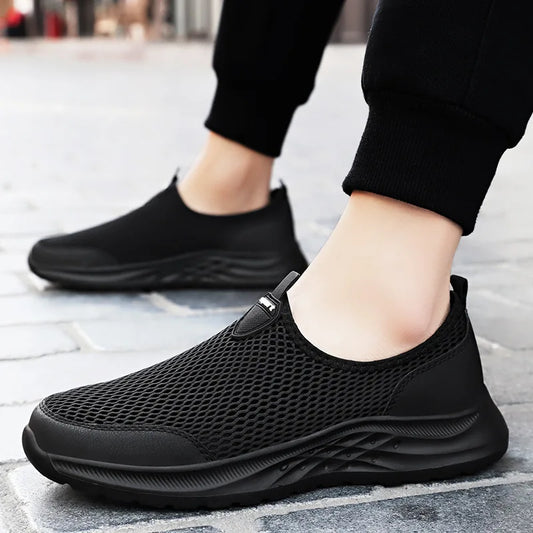 Men's Summer New Mesh Breathable Anti-Odor Slip-On Casual Shoes Lightweight Comfort Dad Walking Flats Soft Sole Outdoor Loafers