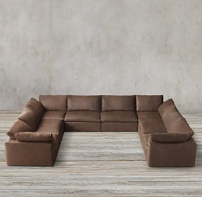 Furniture Modern simple light luxury corner sofa American rural retro cowhide tofu block cloud sofa
