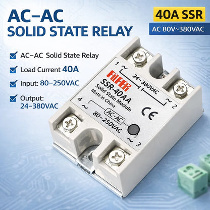 SSR-25AA 40AA 60AA AC Solid State Relay Single Phase AC-AC 80-250VAC Input 24-380VAC Output