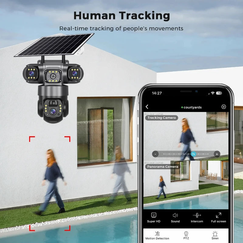 15MP IP Wifi Camera Solar Camera Outdoor 3 Lens 3 Screen 10X Zoom PIR Human Detect Cameras Night Vision CCTV Security Protection