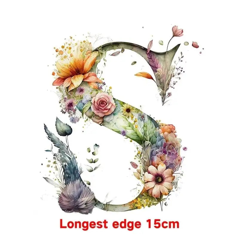 15cm Cartoon Flower Alphabet Heat Transfer Heat Press Printed Accessories PatchDIY children's clothing decoration sticker