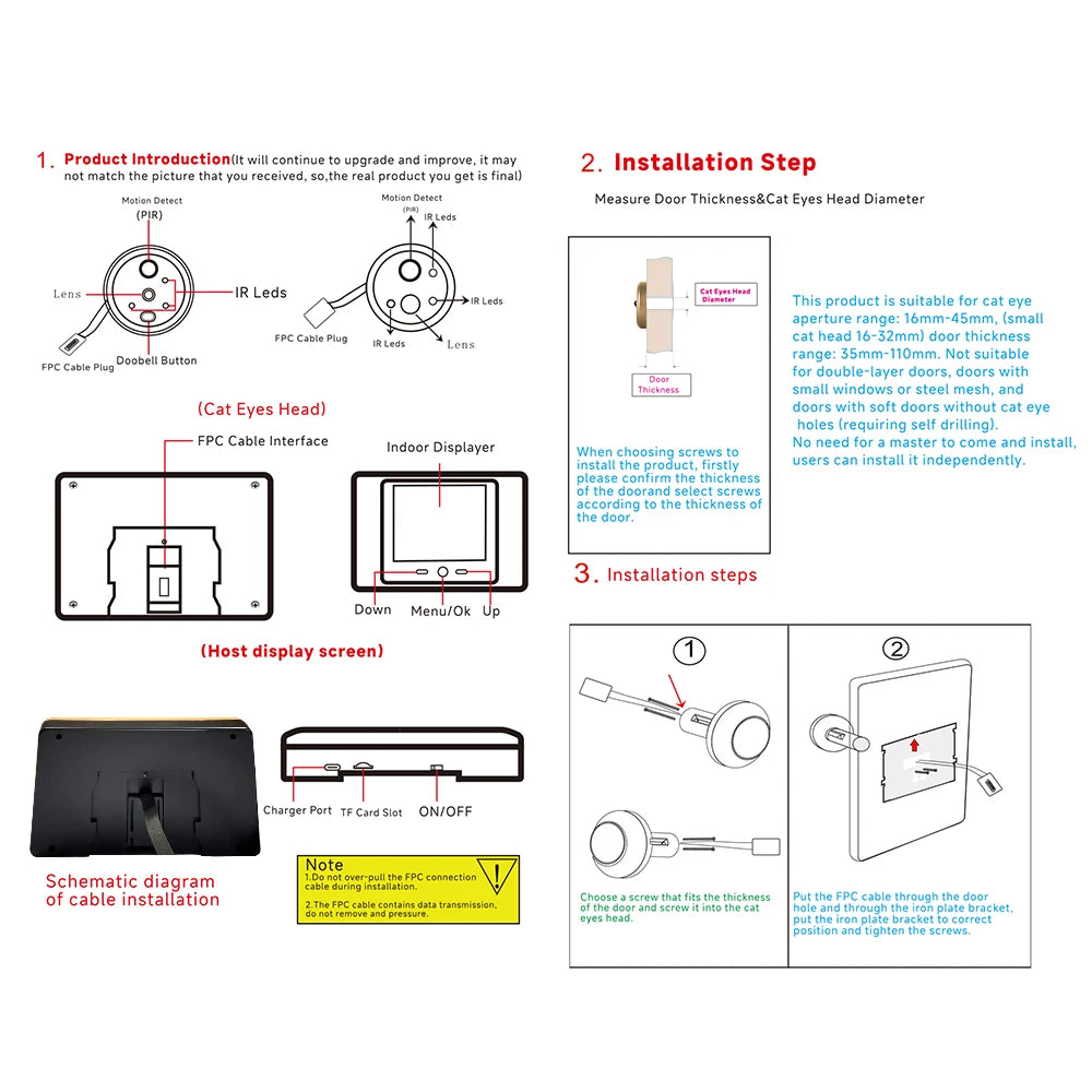 2.8" LCD Screen IR Night vison PIR Motion Detection Digital Electronic Viewer Bell Door Peephole HD Camera Photo Video Recording