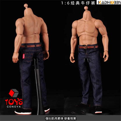1/6 Scale Male Classic Jeans Denim Pants Trousers Clothes Model Fit 12-inch Soldier Muscular Action Figure Body Dolls