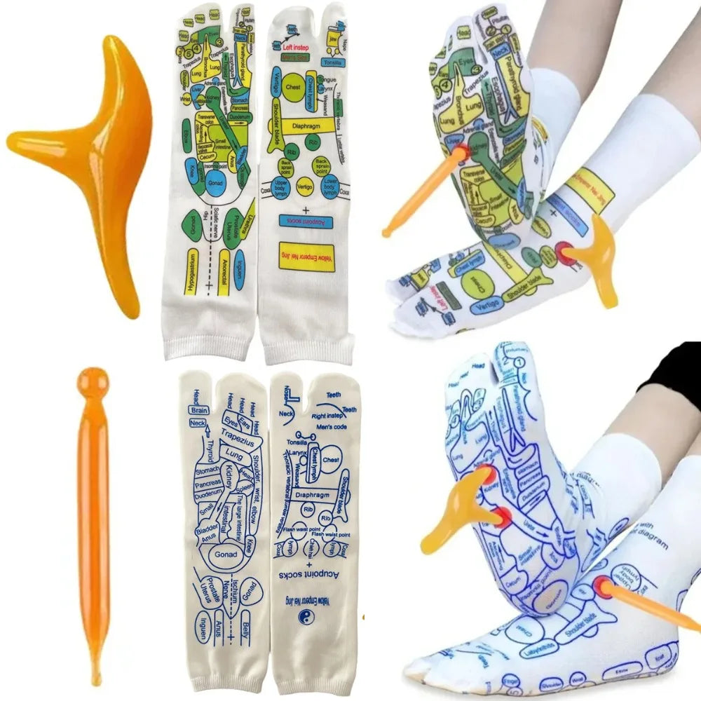 2 Types Reflexology Socks Set Tool Acupressure Acupuncture Trigger Point Foot Pain Relief Remedy Acupoint Massage Foot Care Tool