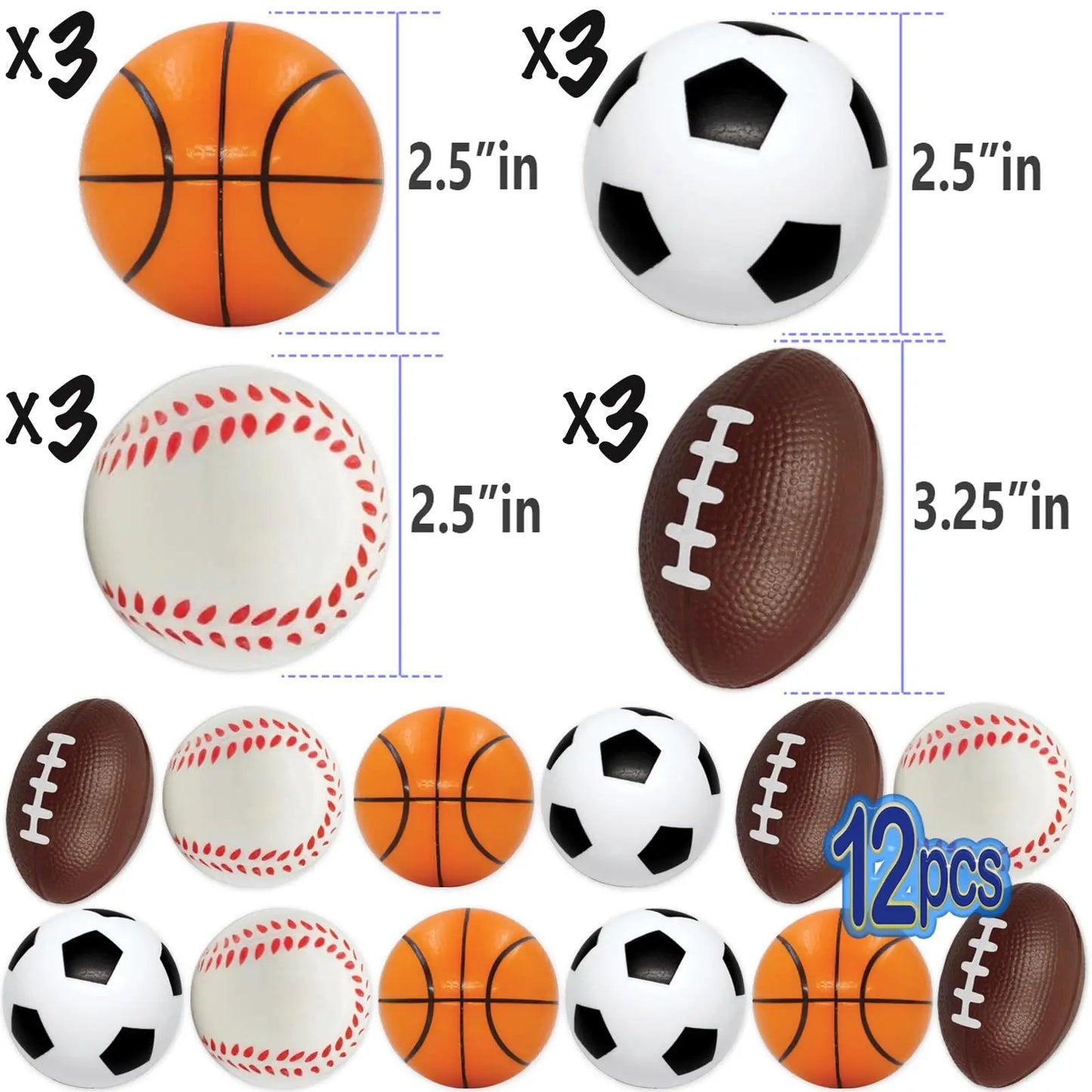 6/12/20 Pcs Squishy Squeeze Balls Birthday Party Favors Goodie Pinata Filler Anti Stress Soccer Basketball  Rugby Baseball Gifts