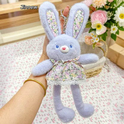 30cm Cute Pull-out Rabbit Plush Toy Keychain Creative Plush Ear Pulling Bunny Pendant Bag Charm Kids Stress Relief Gift
