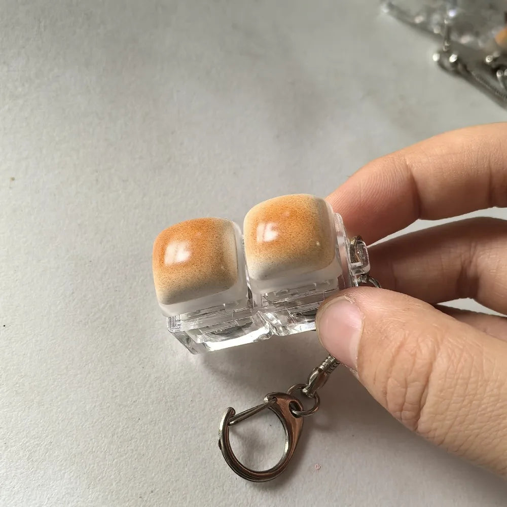 New Caramel Bread Design Fidget Keychain Keys Button DIY Keyboard Button Keycap Keychain Pass The Time Keycap Clicker Toy Adult
