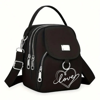 1pc Heart Love Print Shoulder Bag Women's Casual Mini Crossbody Bag Adjustable Good Capacity Small Handbag Girls Crossbody Bag