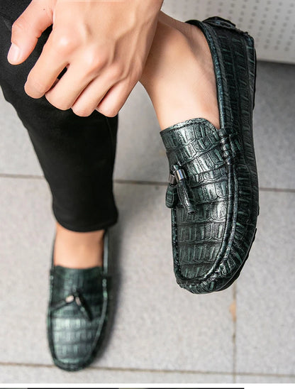 Casual Summer MenLoafers  Shoes Men's Slip-On Anti-Slip Breathable Loafers Shoes Round Toe Flat Heel Rubber Outsole PU Mens