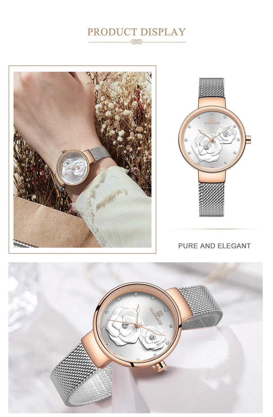 NAVIFORCE Luxury Women Watch Waterproof Dress Wristwatch Stainless Steel Bracelet Strap Elegant Lady Fashion Casual Female Gift