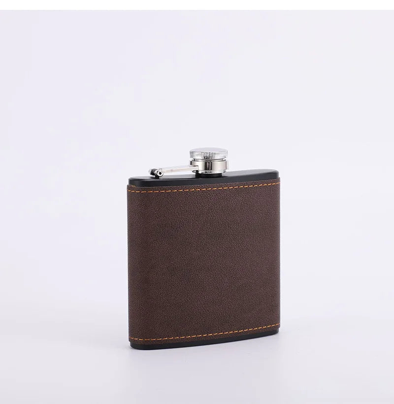 6/8oz Portable Hip Flask Brown Leather Covered Stainless Steel Flask for Alcohol Whiskey Flasks Man Gift