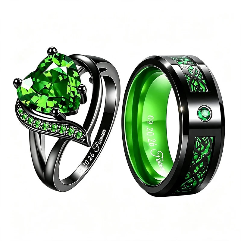 Personalized Couple Rings Set Custom Engraved Heart Cubic Zirconia Engagement  Ring Birthday Gift Wedding Rings Jewelry