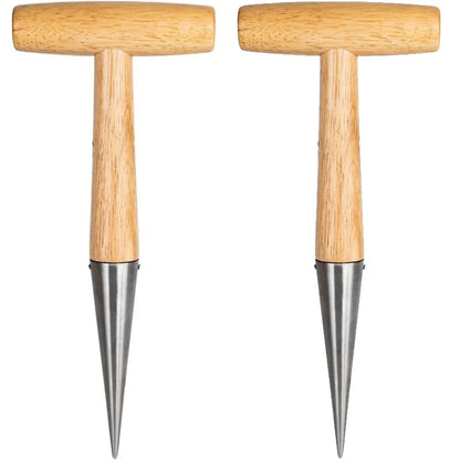 Durable Rust Proof Wood Handle Hand Dibber Hole Puncher for Seed Sowing Plant Transplanting Bulb Planting Remover Tool