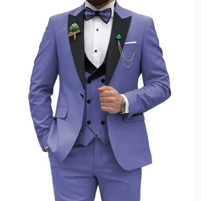 3 Pieces Men's Wedding Suits Formal Groom Tuxedo Slim Fit Business Blazer Double Breasted Vest Pants Set for Party
