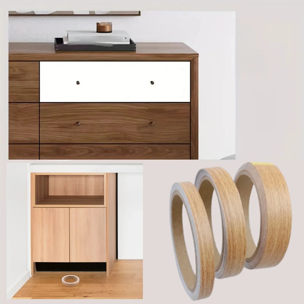 1pc 10mX1/1.5/2cm Wood Grain PVC Edge Banding Tape, Self-Adhesive Peel and Stick Furniture Edge Trim for Cabinets, Tables