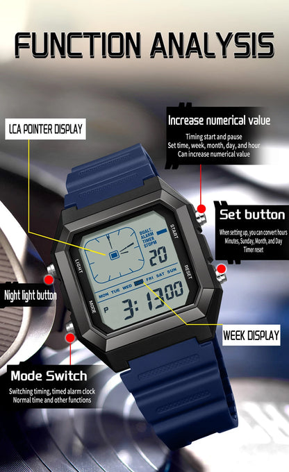 SANDA 6307 Casual Men's LED Electronic Watch Waterproof Sports Alarm Clock Multi functional Student Fashion Electronic Watch