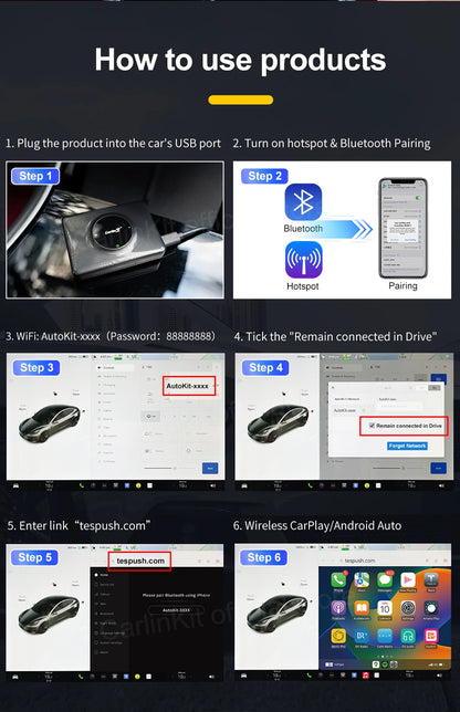 CarlinKit T2C For Tesla Upgrade CarPlay Wireless Android Auto Universal Model 3 Model Y X S 5Ghz WiFi CarPlay Ai Box SpotifyWaze