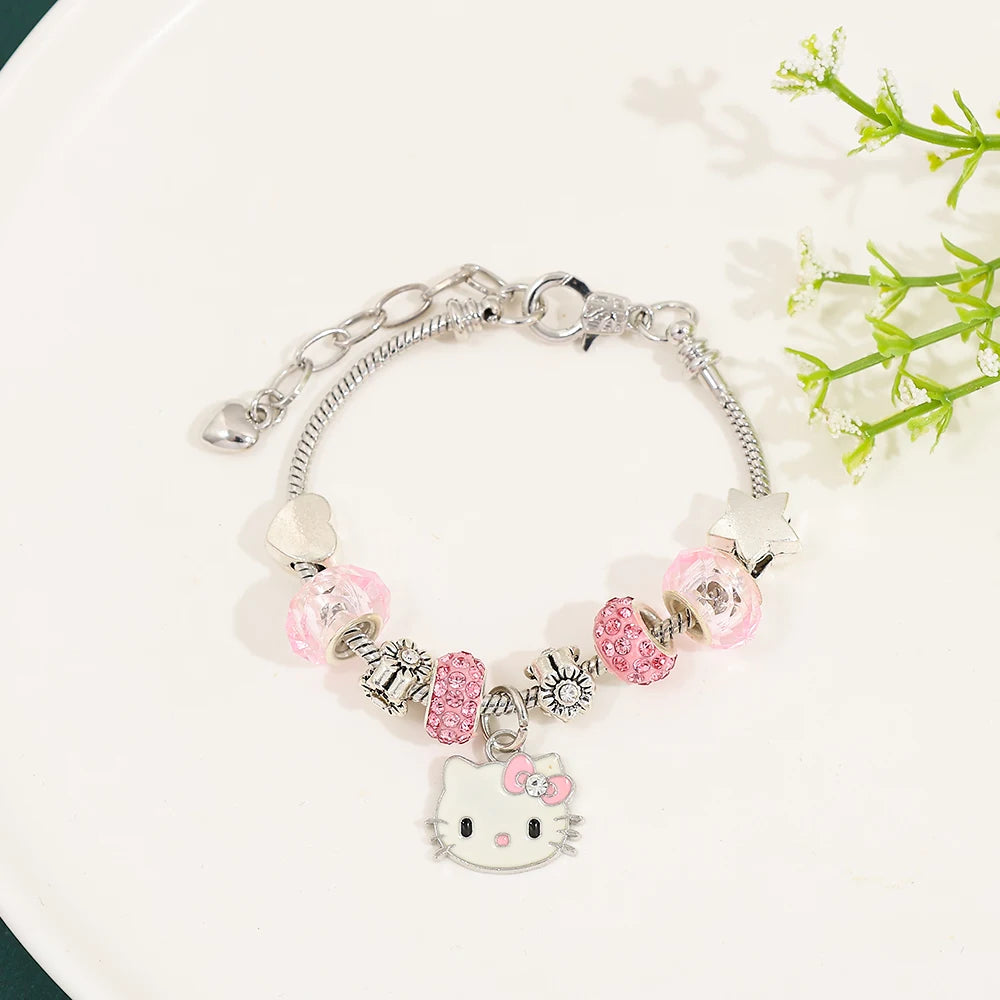 Sanrio Hello Kitty Alloy Pendant Necklace Bracelet Set Adjustable Cute Cartoon Anime Jewelry Gift for Women