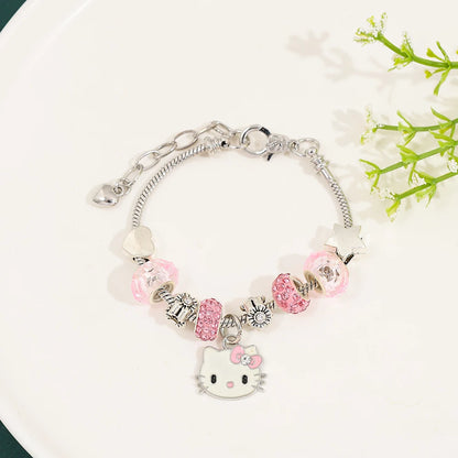 Sanrio Hello Kitty Alloy Pendant Necklace Bracelet Set Adjustable Cute Cartoon Anime Jewelry Gift for Women