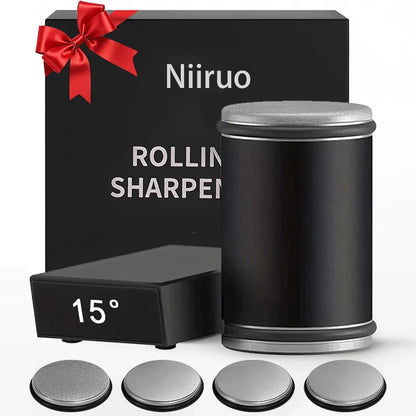 Niiruo Rolling Knife Sharpener Double Sided Diamond Sharpening Stone 15_20° Degree Magnetic Angle Roller Sharpening for Kitchen