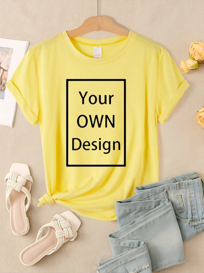 Summer Custom Womens T-Shirts DIY Logo/Graphic Tops Basic Multicolor T Shirt Loose O-Neck Short Sleeve Tees Casual Woman Clothes