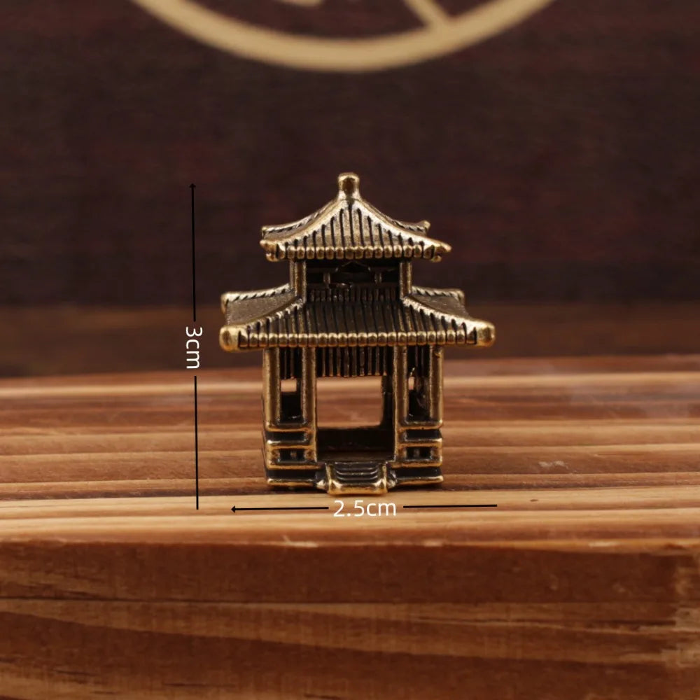 Retro Brass Micro Landscape Chinese Rockery Ancient Pavilion Ancient Architecture Miniature Model Bonsai Fish Tank Decoration