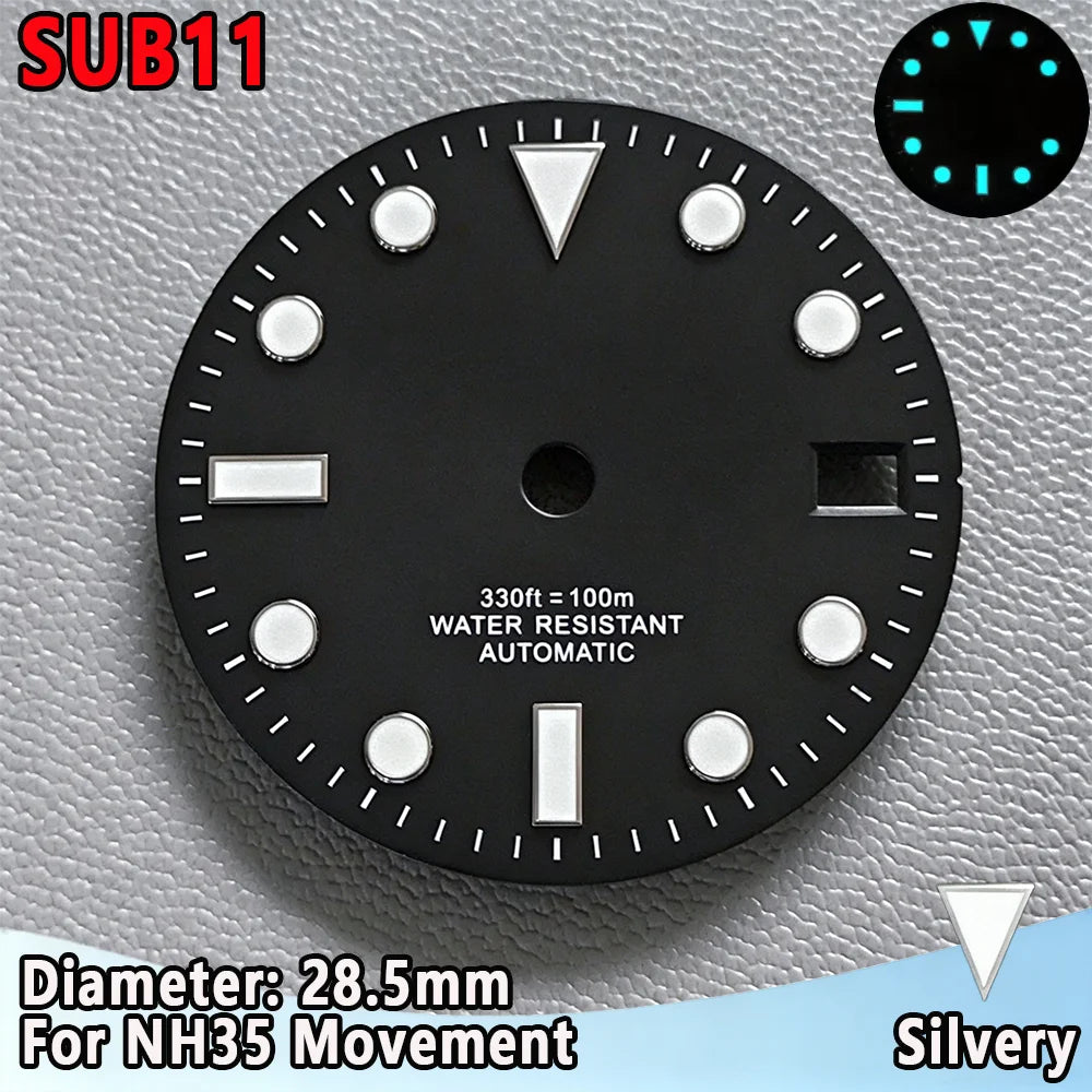 28.5mm NH35 Watch Dial Luminous Dials Single Calendar Dial Suitable For NH35 Movement Can Support DIY Dial Customization Logo