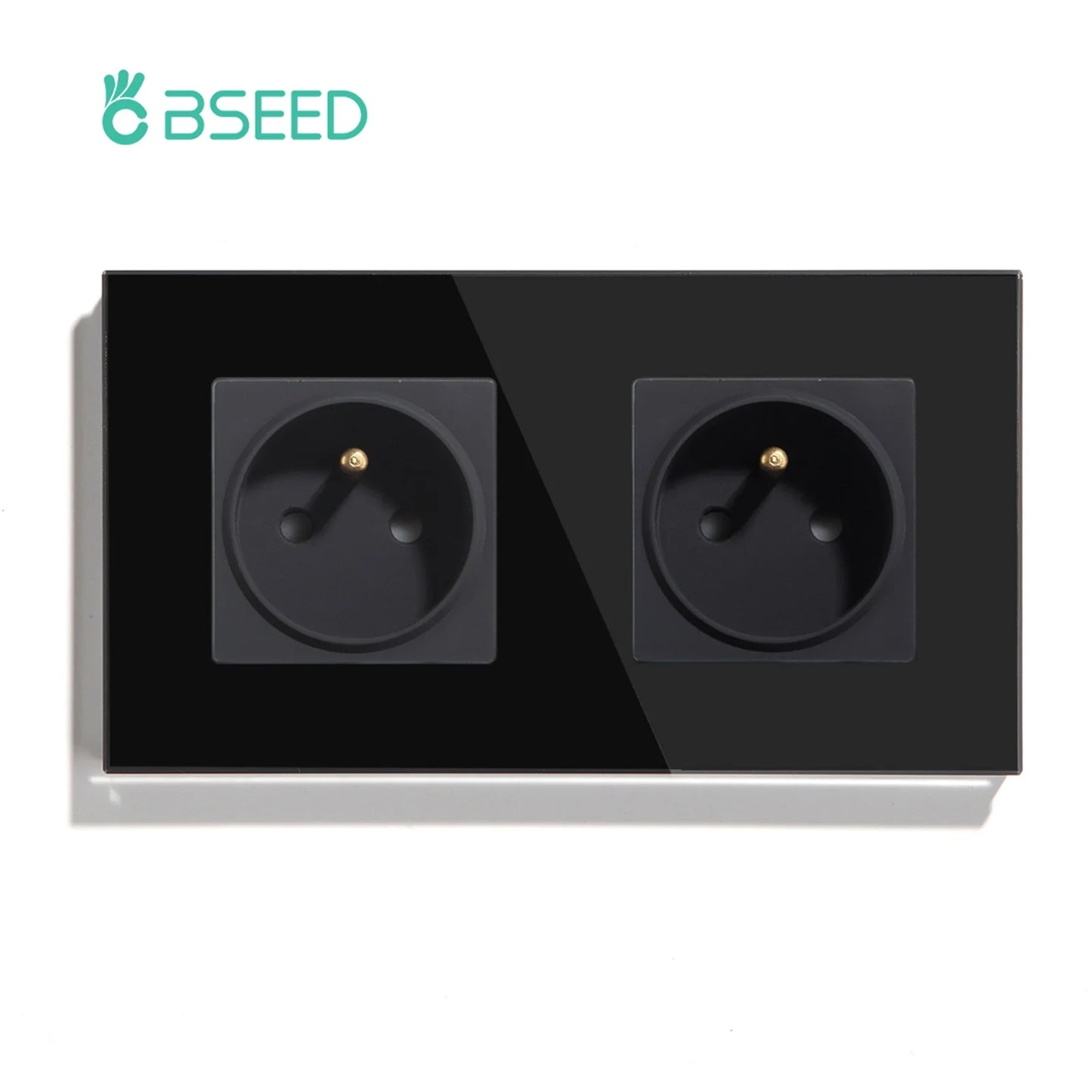 BSEED France Standard Single Wall French Socket Double Power Plug With White Black Gloden Crystal Glass Panel 16A 110V-250V