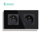 BSEED France Standard Single Wall French Socket Double Power Plug With White Black Gloden Crystal Glass Panel 16A 110V-250V