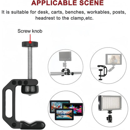 Lanxire Universal C Clamp Mount with 1/4" & 3/8" Threads, Heavy Duty Desktop Clamp for Mic/LCD Monitor/Webcam, Studio - 2Packs