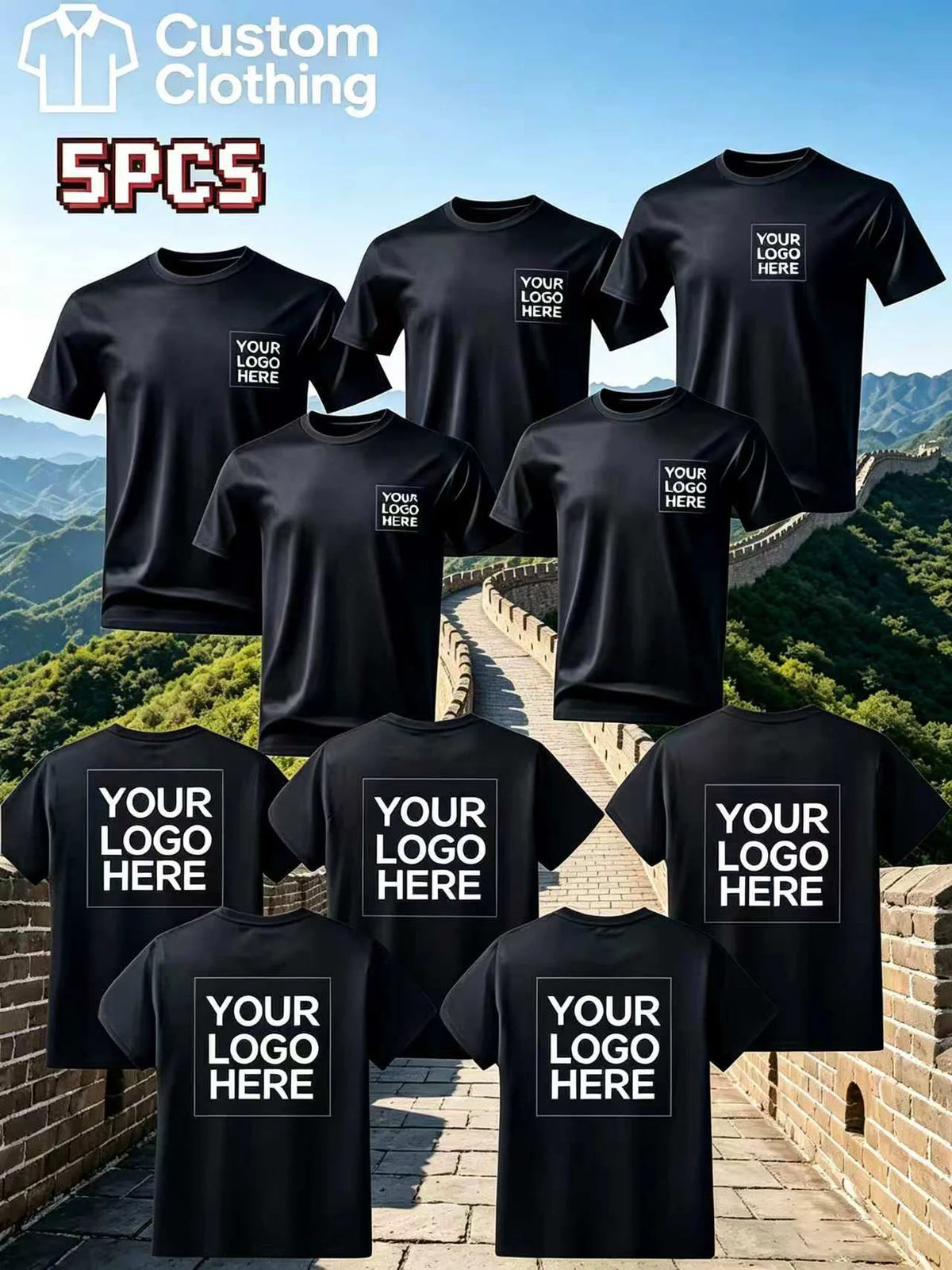 5-Piece Custom Quick-Drying T-Shirts with Logo, Photos and Text. Breathable Training Short-Sleeved Shirts