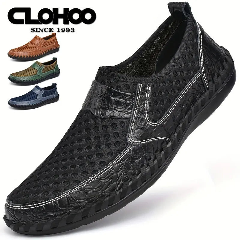CLOHOO Hand-Sewn Casual Mesh Men's Shoes Comfortable Breathable Upper Fabric Durable Stitching Lightweight Footwear