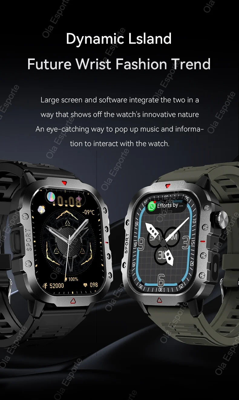 2026 New Military Smart Watch Men IP67 3ATM Outdoor Sports Fitness Tracker Blood Pressure Health Monitor BT Calls GPS Smartwatch