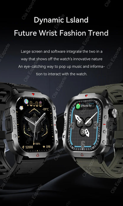 2026 New Military Smart Watch Men IP67 3ATM Outdoor Sports Fitness Tracker Blood Pressure Health Monitor BT Calls GPS Smartwatch