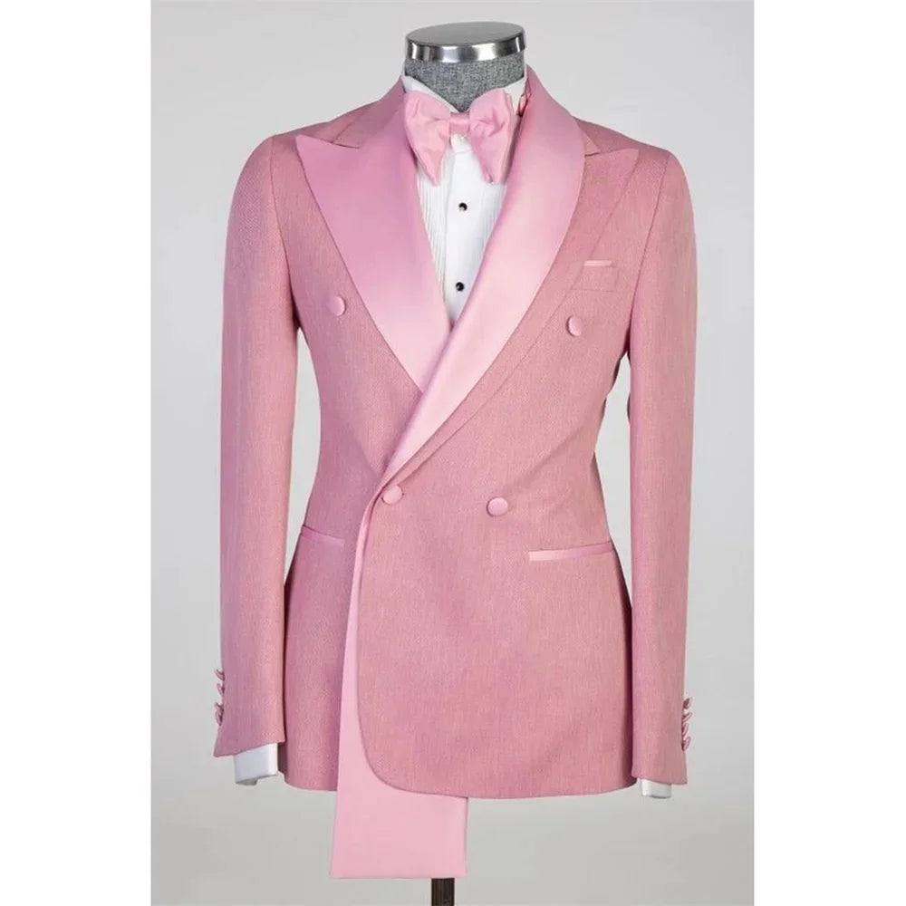 Rose Pink 2-Piece Men's Tuxedo with Spacious Lapel for Wedding Banquet Party Formal Men's Clothing Custom-Made Di