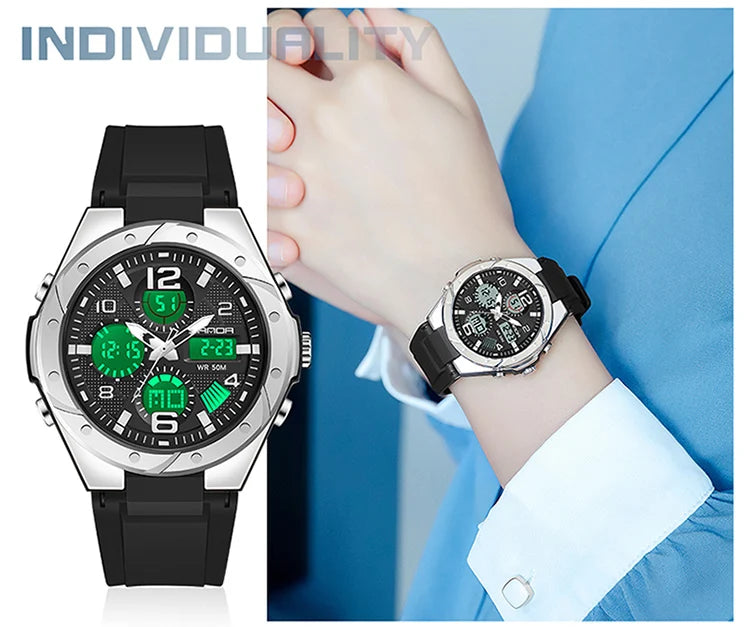 SANDA Luxury Ms LED Digital Sport Watch Fashion Casual Gold Wrist Watch Women Girl Military Waterproof Quartz Wristwatches 6062