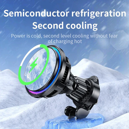 Ice Cooling Magnetic Wireless Car Charger Fast Charging Station for iPhone15 14 13 12 Pro Max 15W Magnet Car Phone Holder Stand