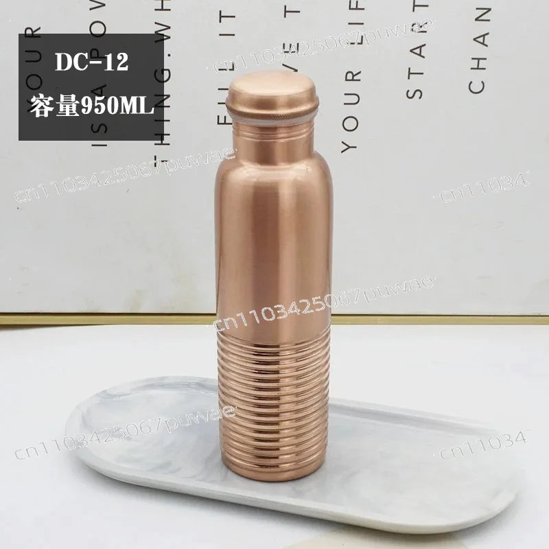 Pure Copper Handmade Water Bottle Metal Canteen Vessel for Yoga Outdoor Sports