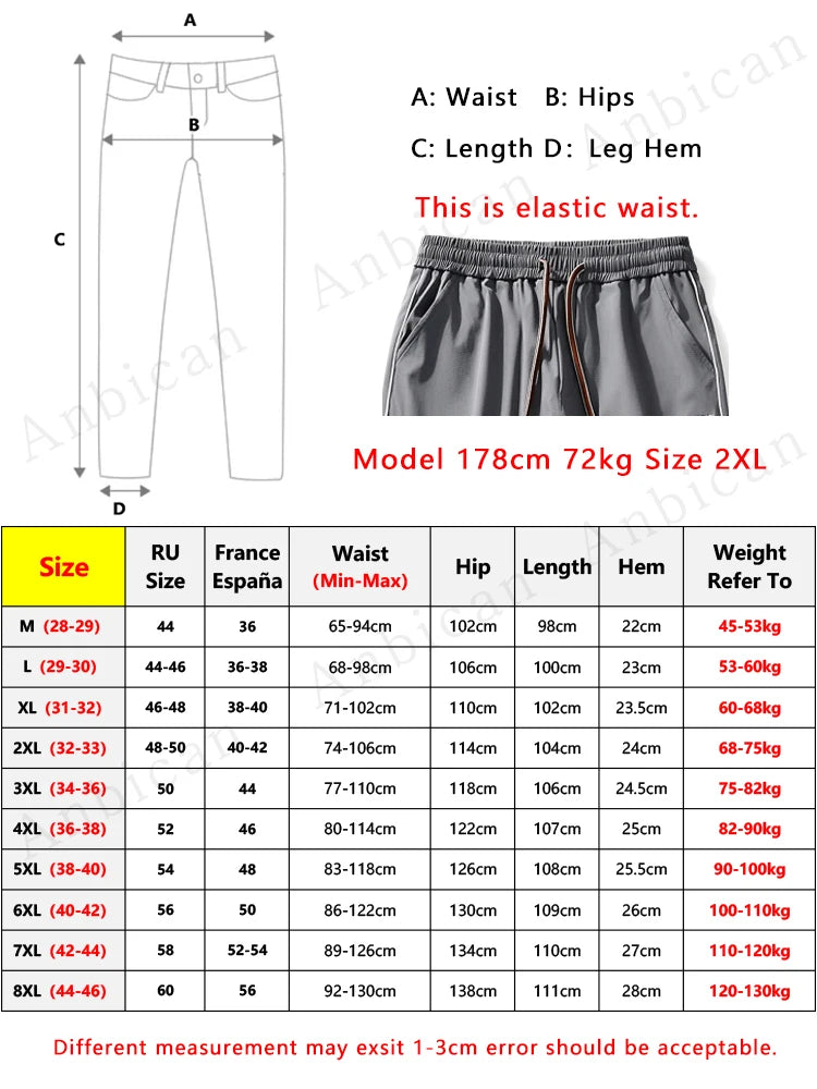 Summer Men's Sweatpants Wide Leg Straight Ice Silk Cooling Pants Big Size 8XL 7XL 6XL Sportswear Loose Fit Track Trousers