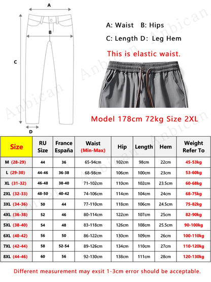 Summer Men's Sweatpants Wide Leg Straight Ice Silk Cooling Pants Big Size 8XL 7XL 6XL Sportswear Loose Fit Track Trousers