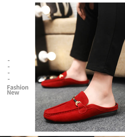 Fashion Red Men's Half Shoes Summer Lightweight Casual Shoes For Men Flat Slippers Comfortable Soft Slip-on Shoes Man Loafers