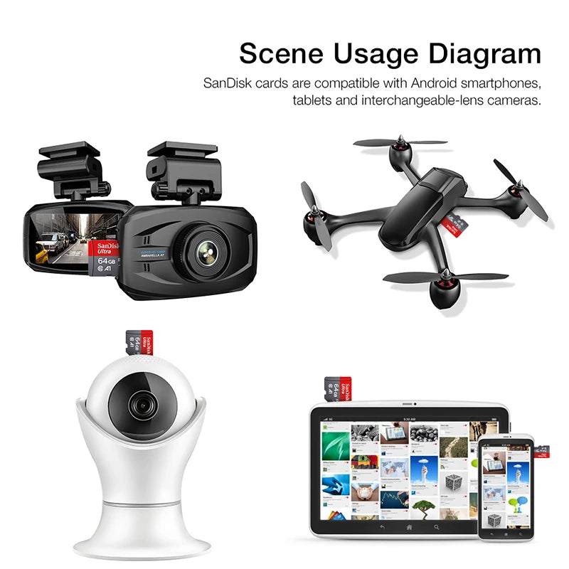 SanDisk 100% Original Memory Card 128GB 64GB 32GB A1 Micro SD Card Class 10 UHS-1 TF Flash Card for Samrtphone/PC