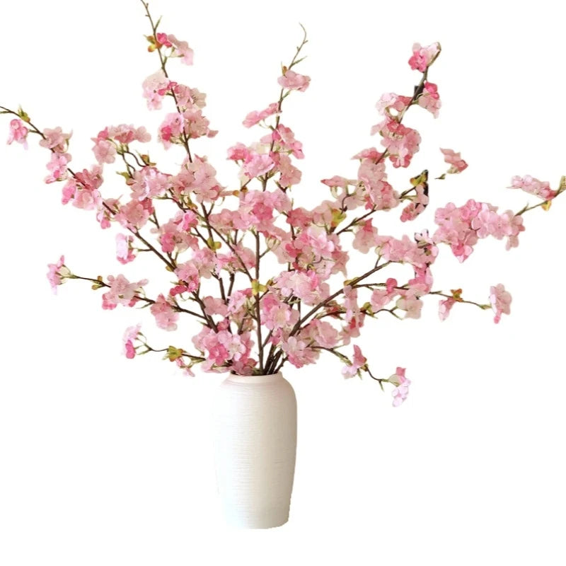 Japanese Style Artificial Cherry & Peach Blossom Bouquet, Faux Dried Floral Ornaments for Table & Living Room Home Decoration