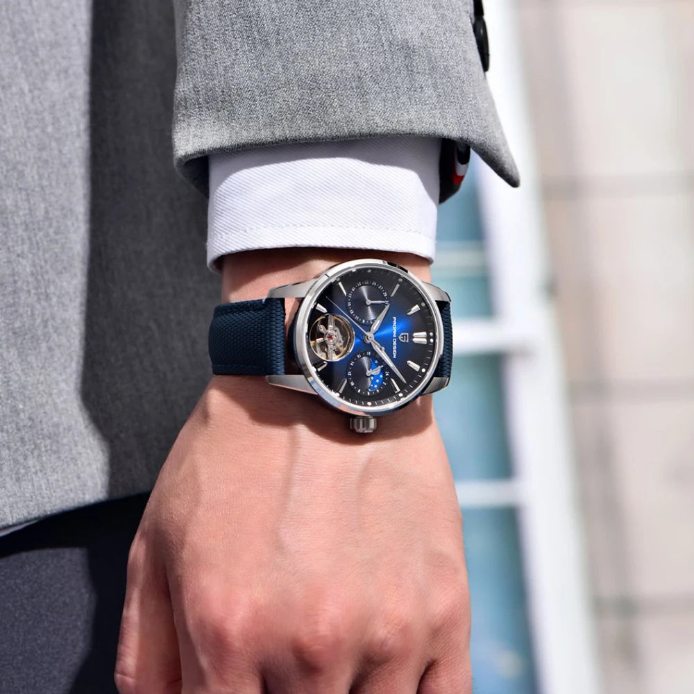 PAGANI DESIGN Men Watches Automatic Mechanical Watch Tourbillon Clock Genuine Leather Waterproof Watch Military Wristwatch Man ﻿