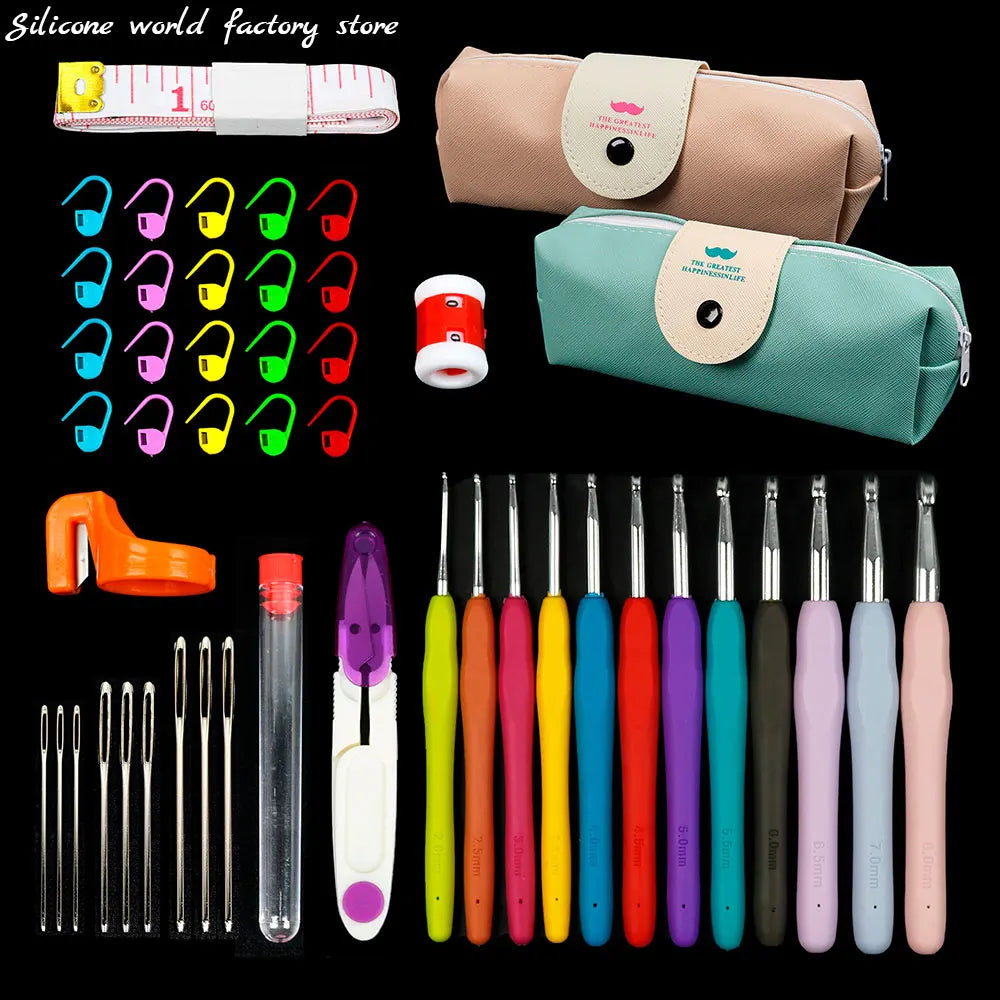 Silicone World 45/37PCS Crochet Set DIY Hand Held Knitting Tools Woolen Weaving Tool Kits With Storage Bag Hook Needle Set