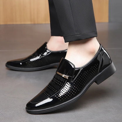 Men's Summer Breathable Leather Shoes Hollow out Comfortable Anti-Slip Formal Derby Shoes-2119-1