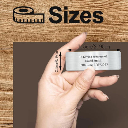 Personalized stainless steel Engraved Name Plate Memorial Plaque 3" W x 1" H | Custom Text Engraving, Memorial Keepsake Design